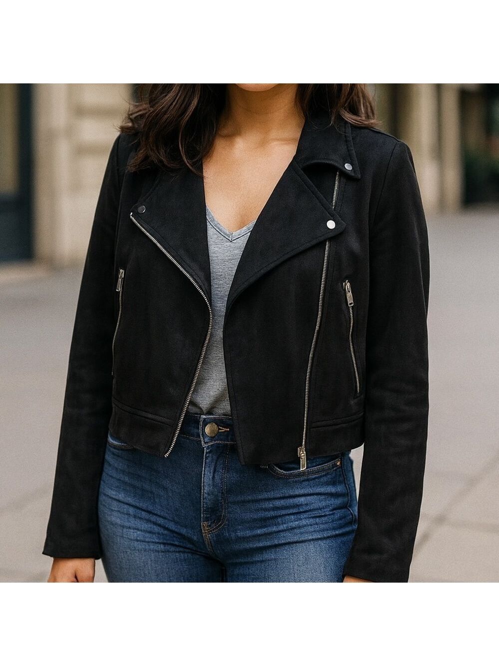 Women's Black Biker Jacket L/XL